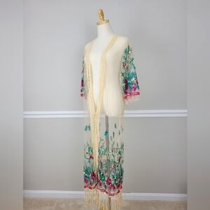 Sheer Tulle Floral Embroidered Mesh Rope Size M